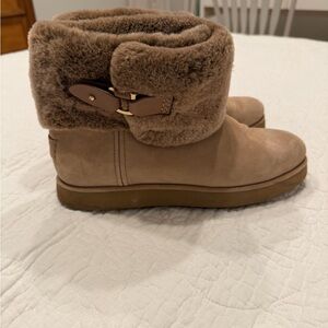 UGG Tan Ankle Boots with Fur Cuff